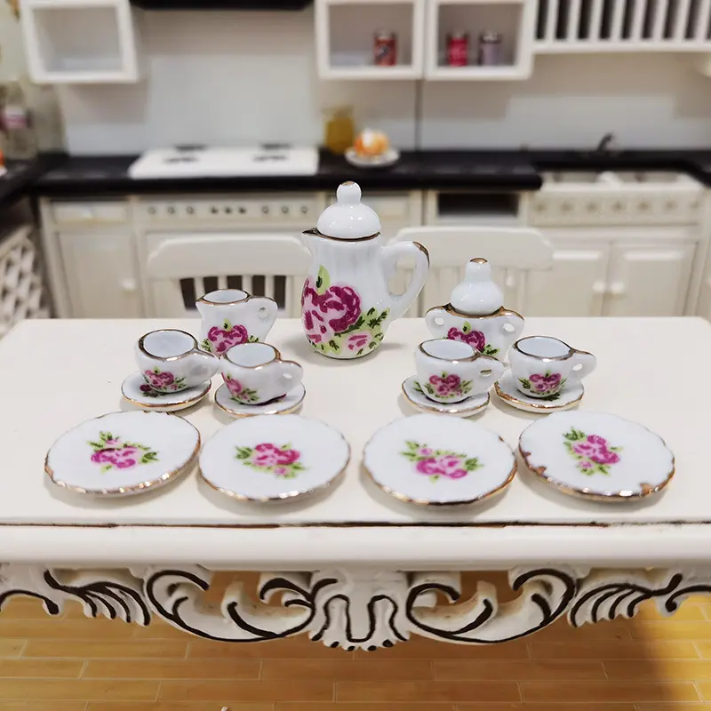 Quy mô 1/12 thu nhỏ Dollhouse phụ kiện nhà bếp 15 sứ tách trà thu nhỏ Bảng trang trí nội thất cho nấu ăn bên