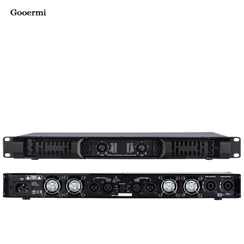 Gooermi DP1000 fabrika toptan 2*2400watt amplifikatör ses sistemi güç amplifikatörü 1U sınıf D Amp evrensel dijital amplifikatörler