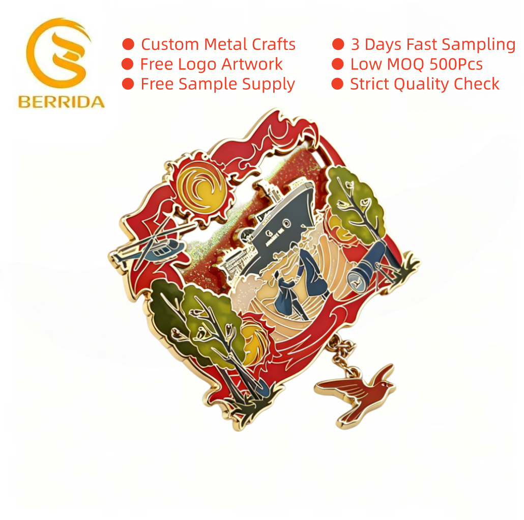 Red Themed Scenic Enamel Fridge Magnet with Pendant