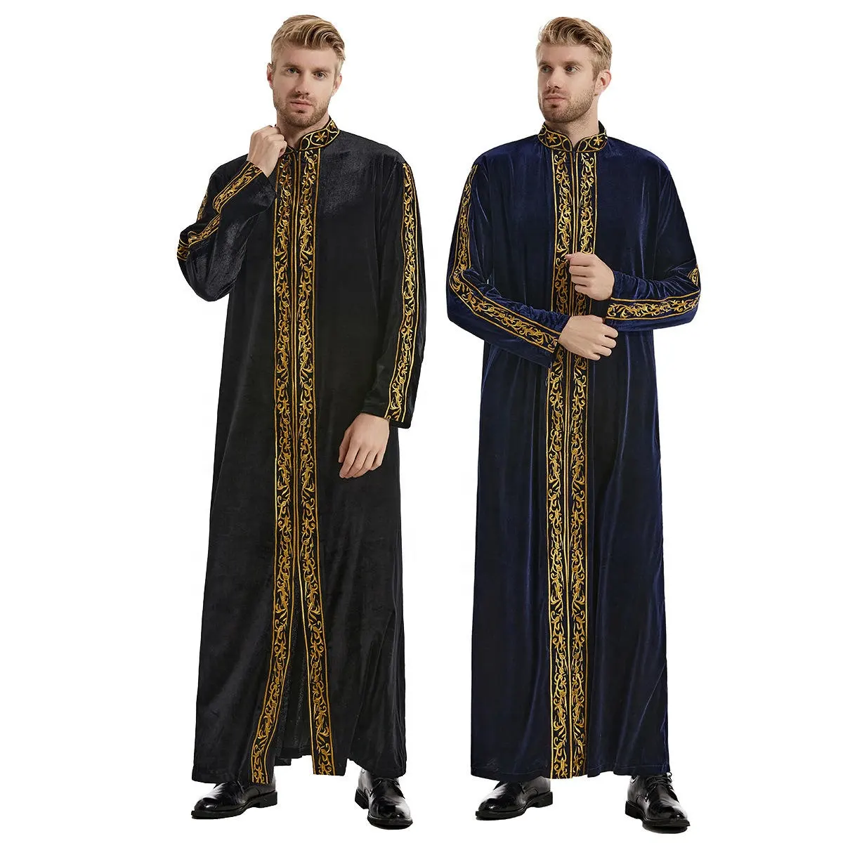 अरब वस्त्र नरम कढ़ाई लंबी आस्तीन लंबे गाउन कपड़े पुरुष मुस्लिम पोशाक पुरुष काफ्तान अबाया इस्लामी शरद ऋतु के लिए