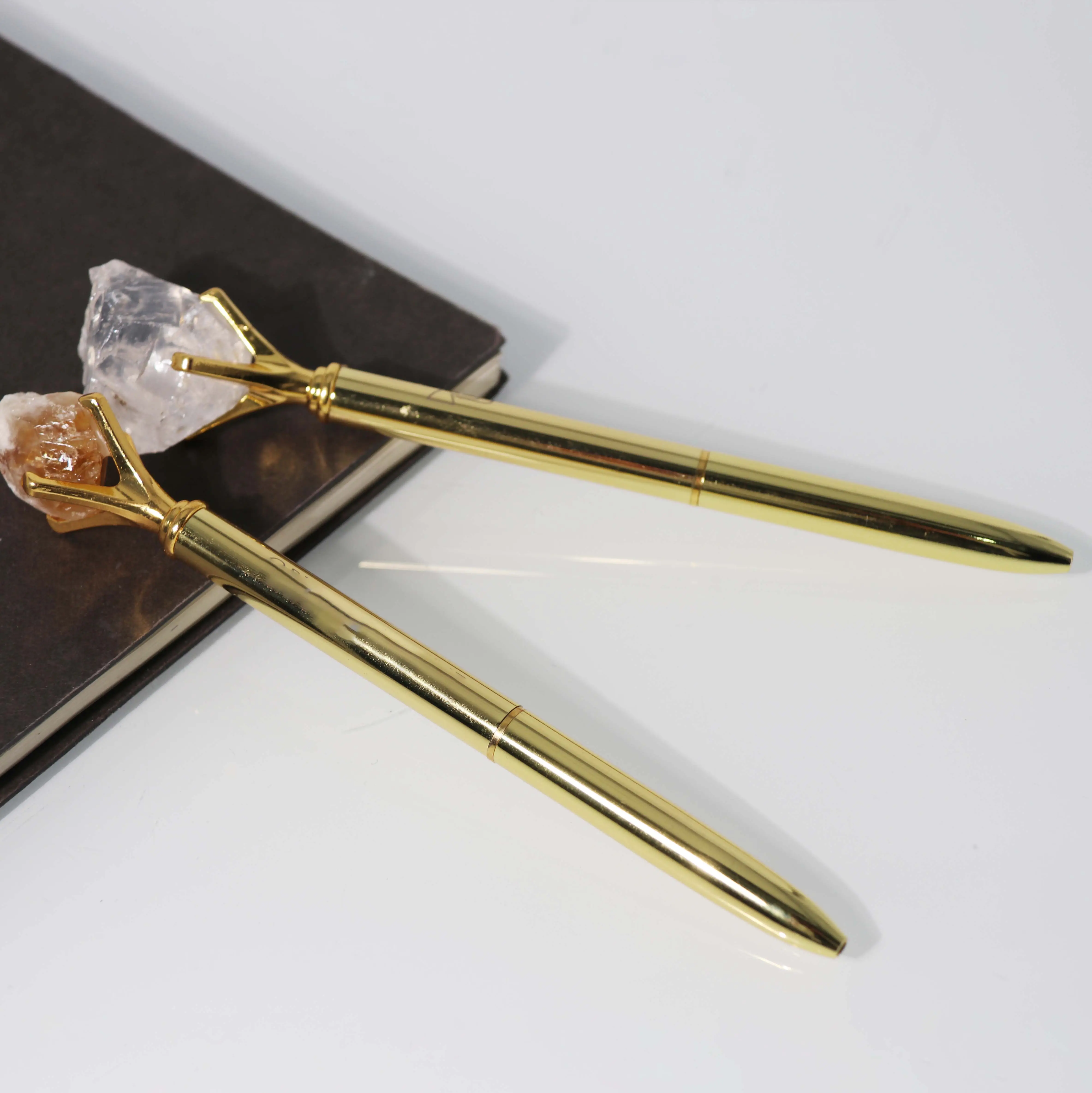 Индивидуальная Высококачественная алюминиевая металлическая розовая Золотая Серебряная шариковая ручка с натуральным кристаллом рекламная шариковая ручка