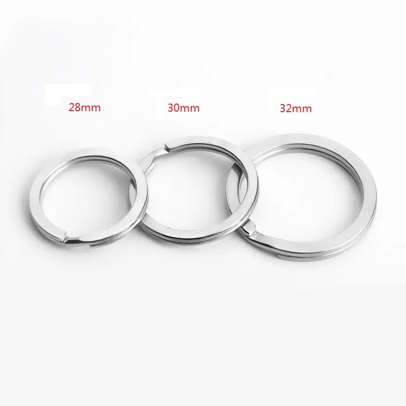 Bán Sỉ Vòng Móc Chìa Khóa Mặt Phẳng 28/30/32Mm Vòng Móc Chìa Khóa Hai Vòng Bằng Thép Không Gỉ Màu Bạc