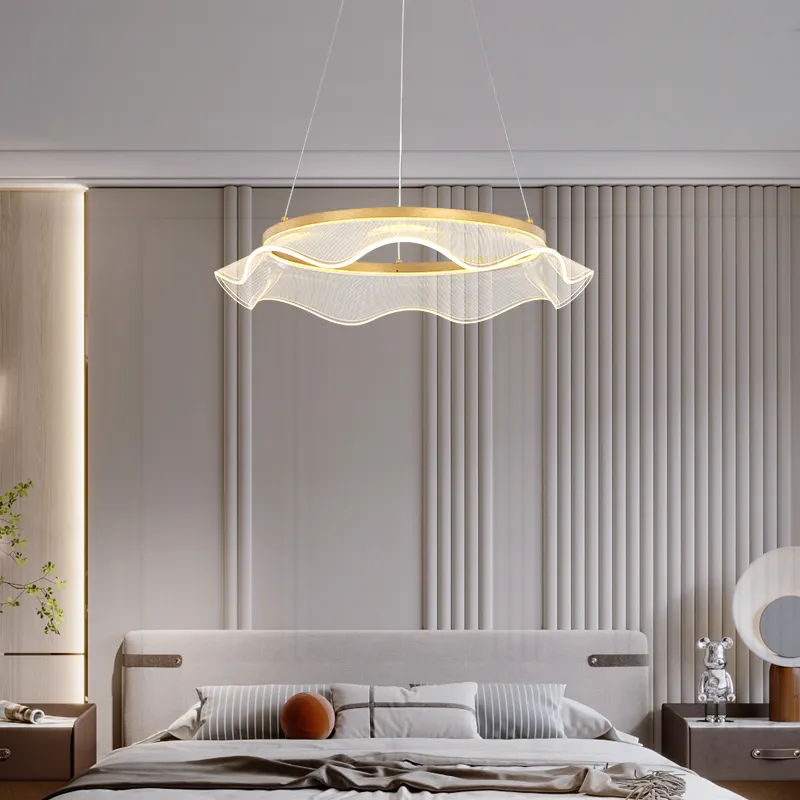 Fabrika fiyat sıcak Model altın alüminyum akrilik akıllı kademesiz karartma mutfak oturma odası kolye lamba yuvarlak avizeler