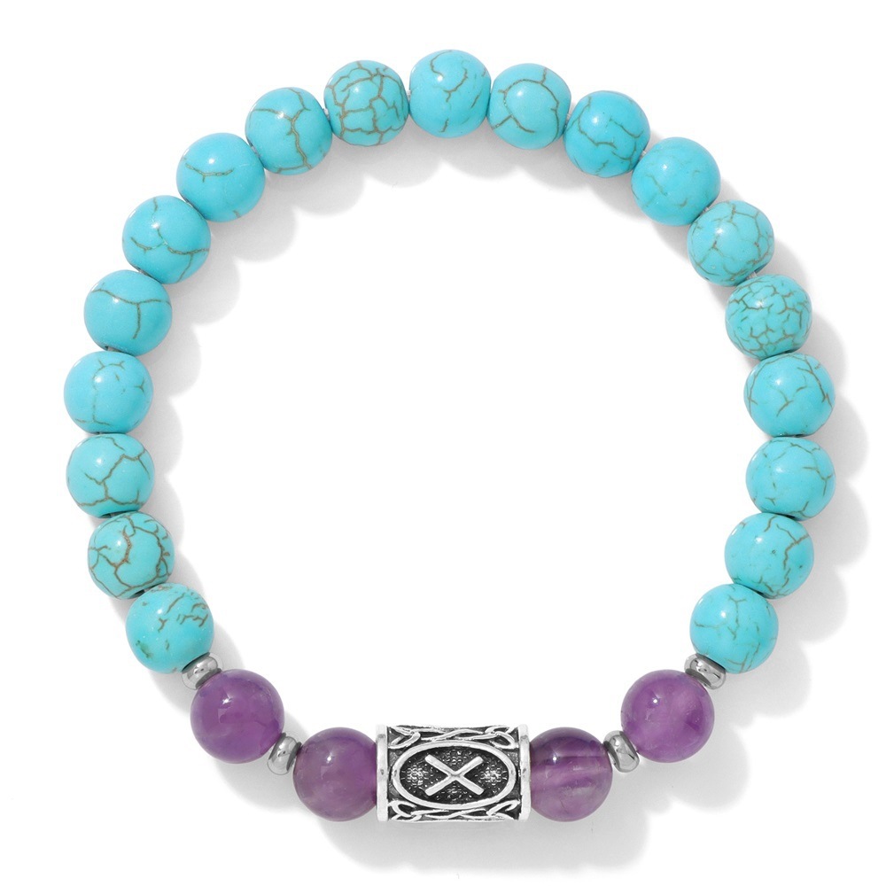 Pulsera vikinga de turquesa azul amatista natural