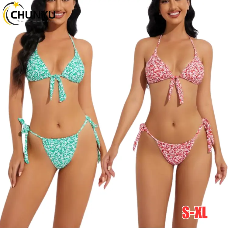 Conjuntos de bikini con estampado floral sexy de 2 piezas con control de barriga para mujer