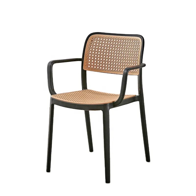Metà del secolo modellato in plastica Rattan braccioli, PP cavo sedile alto bracciolo per pranzo ristorante bistrot Cafe all'aperto
