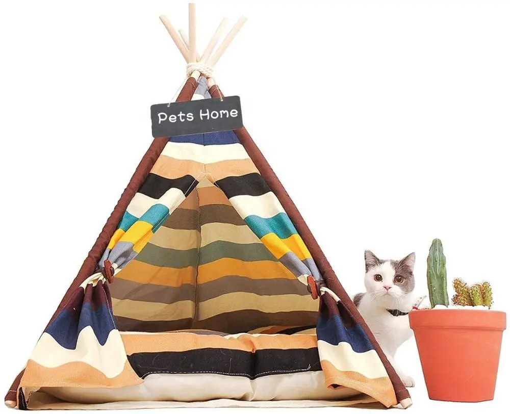 새로운 디자인 다채로운 애완 동물 Teepee 텐트 휴대용 개 집 빨 캔버스 개 텐트