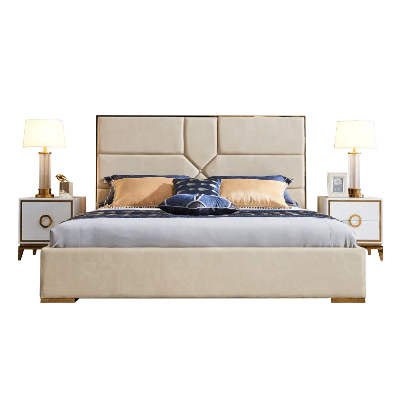 Cama de lujo para dormitorio, muebles de tamaño Queen para el hogar, suave, madera sólida 100%, moderno, cuero de fibra Mico personalizado, nuevo modelo