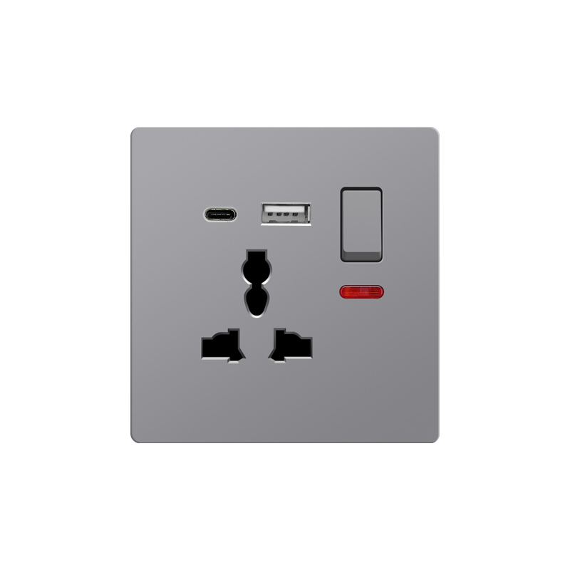 3 pole 1 gang+USB UN-gray