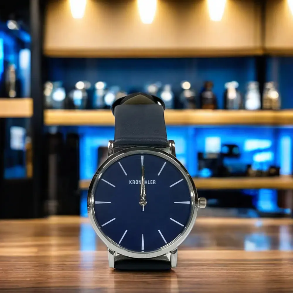 Zakelijke Mode Waterdicht Quartz Lederen Horloge Voor Dames En Heren Blauw Roestvrij Staal En Glazen Wijzerplaat Raam Band Horloges