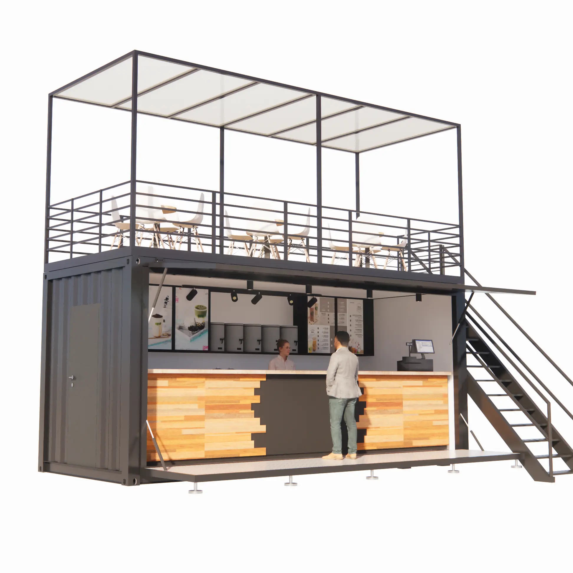 Mobile Pop-Up coffee shop container design 20ft negozio di contenitori per chioschi per alimenti prefabbricati