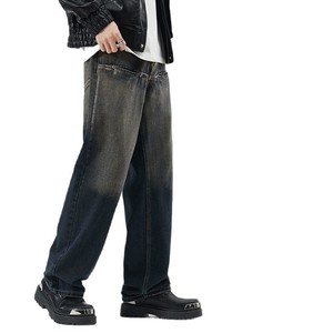 Amerikan Vintage yüksek sokak kot erkekler için SpringNostalgic marka gevşek düz tüp pantolon benzersiz sıkıntılı <span class=keywords><strong>Holey</strong></span> bak