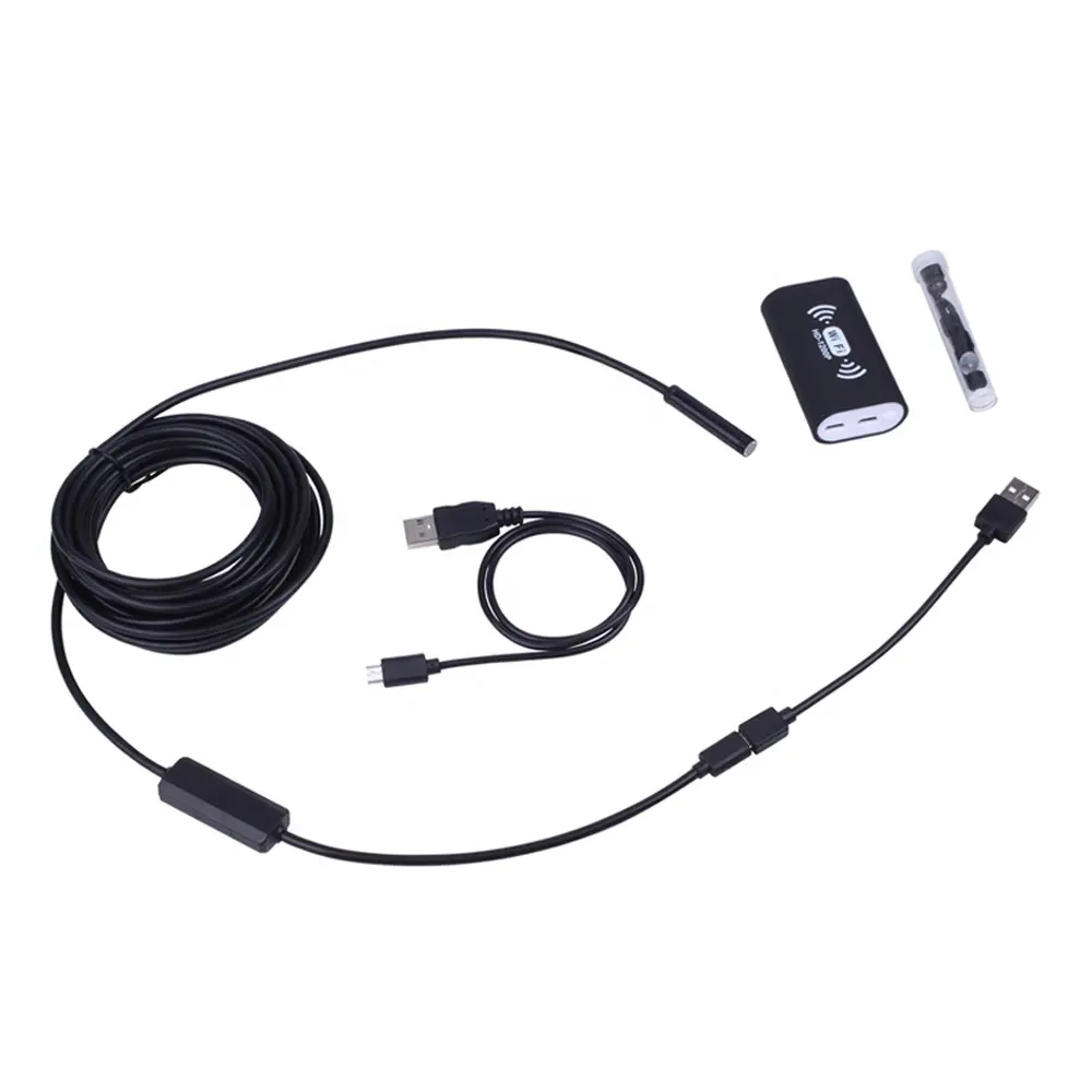 Lente de 8MM 1200P 5m, cable duro, Wifi, sistema de cámara de inspección de tuberías, endoscopio, cámara USB con 6 Led