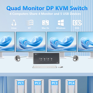 4ポート8KクアッドモニターDP1.4 KVMスイッチリモコン4コンピュータキーボードマウス対応Windows/Mac/Linuxのセットを共有 - Product Image 3