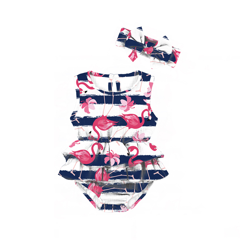 Estampado de flamencos a rayas azul marino