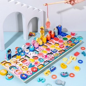 6-in-1 çok fonksiyonlu logaritmik balıkçılık oyunu Montessori oyuncak sayma numarası eşleştirme kurulu ahşap bulmaca oyuncak - Product Image 5