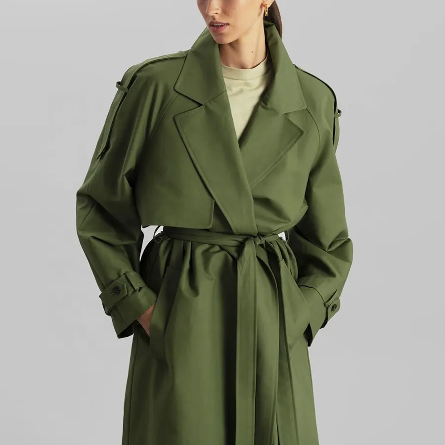 Toptan fiyat sonbahar moda özel bayanlar ofis siper zarif ceket uzun trençkot kadınlar için