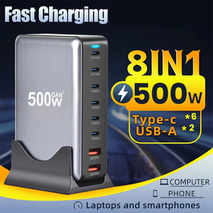 PSDA 500W Gan 8 port hızlı şarj istasyonu 6 USB-C ve 2 USB-A Hub blok masaüstü güç şarj 100W 65W PD çıkış uygun - Product Image 2