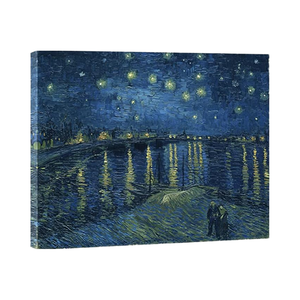 Tranh in vải hiện đại Wieco - Đêm đầy sao trên sông Rhône của Van Gogh - Bản sao tranh sơn dầu nổi tiếng để trang trí nhà cửa và văn phòng - Product Image 1