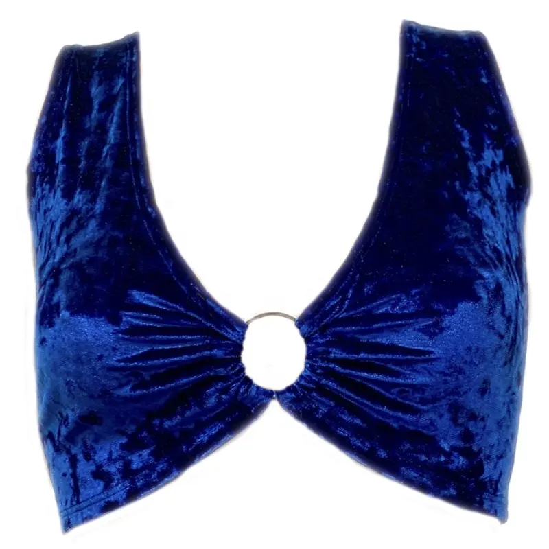 Ailangke Atacado Personalizar Pole Dance Azul Veludo Esmagado Anel Top Colheita Camisa Festival Top