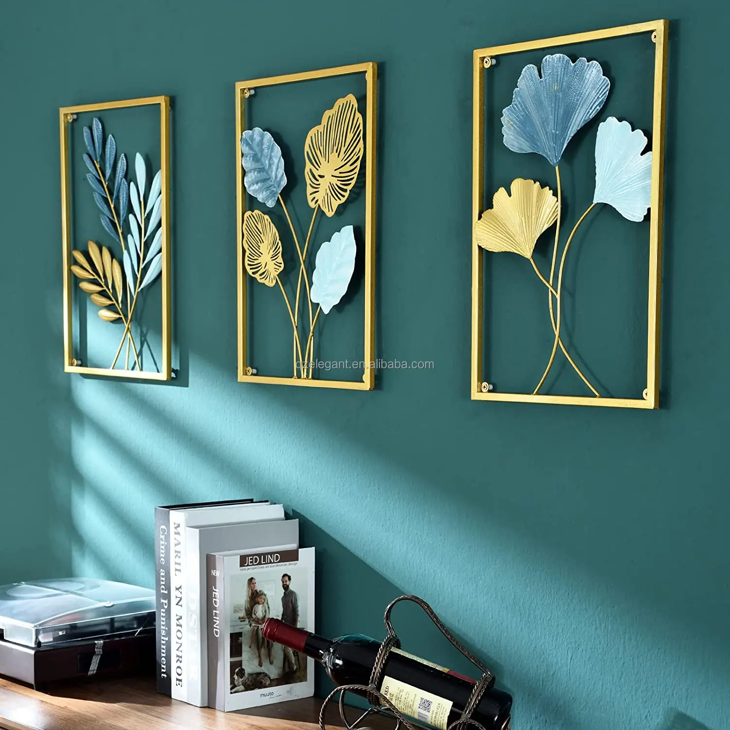 Decoración de árbol de hierro forjado para sala de estar, hoja de ginkgo, flor y hojas de Metal