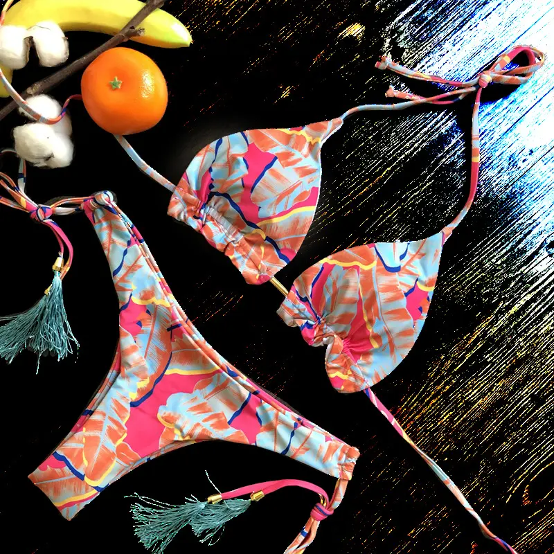 Bikinis brasileños estampados de dos piezas, traje de baño Retro con flores, venta al por mayor