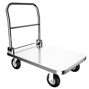 60*90CM Medium Size Stainless Steel Platform Hand <strong>Trolley</strong> with Silent Wheel with Foldable Handrail - Product Image 2