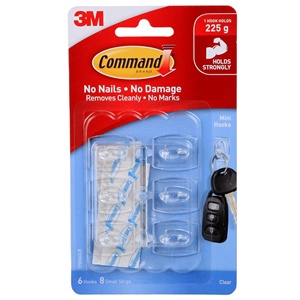 3M <strong>Command</strong> Clear Mini <strong>Hooks</strong> Damage-Free Hanging <strong>Hook</strong> Adhesive Plastic <strong>Hooks</strong> clear with clear <strong>command</strong> Strips - Product Image 1