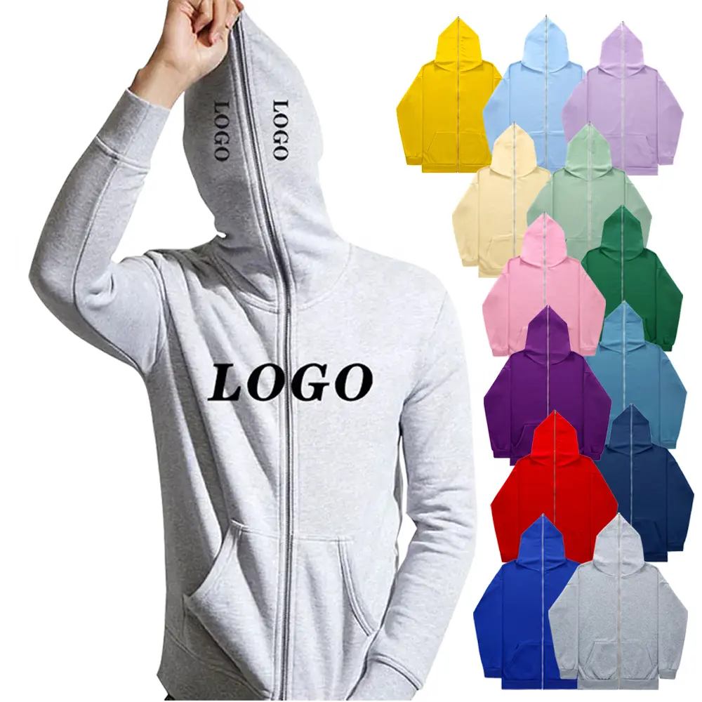 Giacca con cappuccio personalizzata Unisex di alta qualità all'ingrosso da uomo felpa con cappuccio da uomo con cerniera completa in bianco