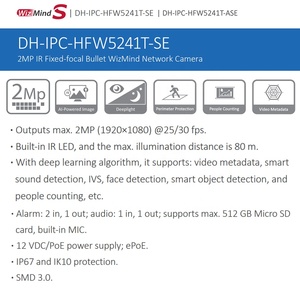 IPC-HFW5241T-SE IPC-HFW5241T-ASE户外防水闭路电视安全1080p 80m米红外子弹大华人脸识别ip摄像机2mp - Product Image 2