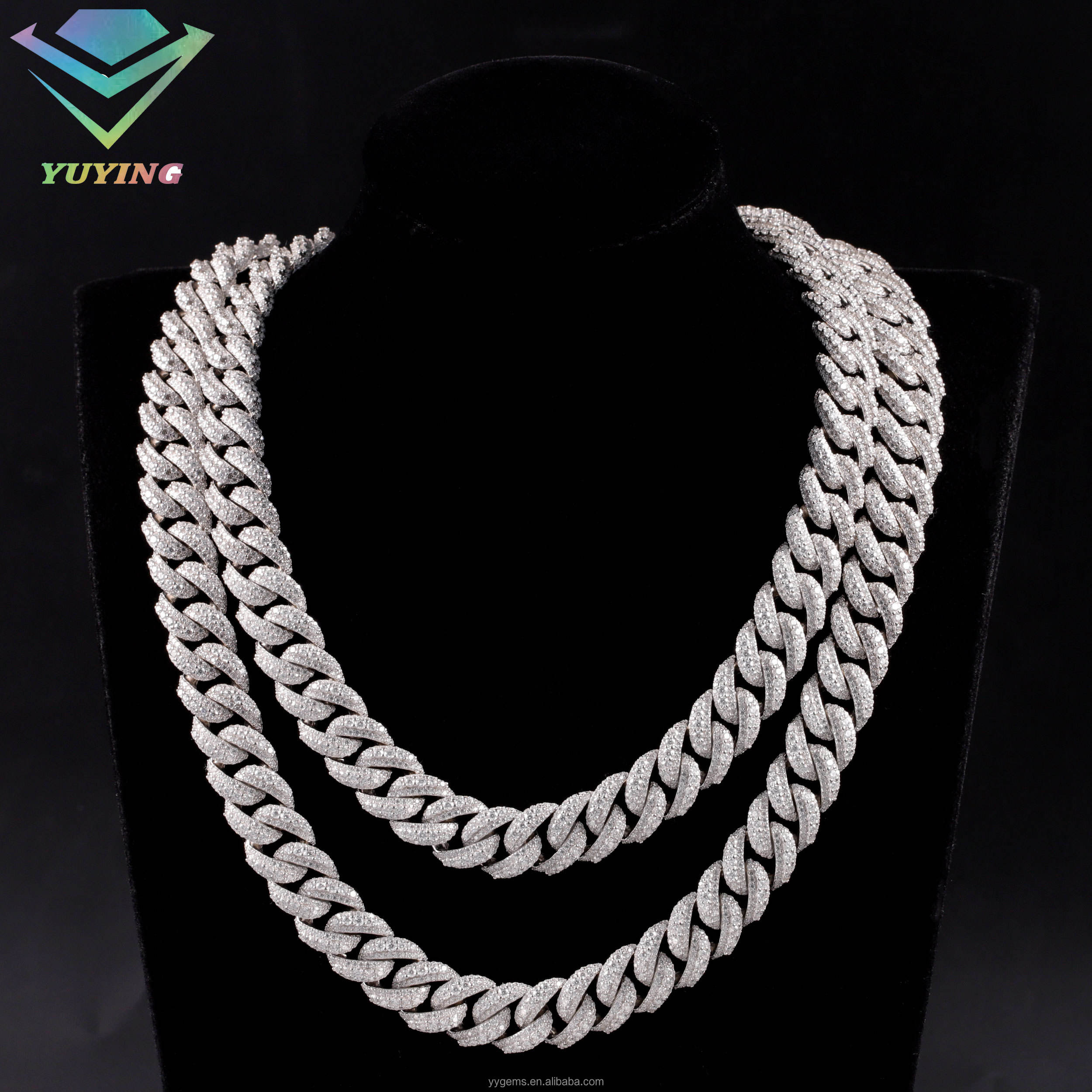 สร้อยเงินมอยซาไนต์ 2แถว 18 มม. สีขาว