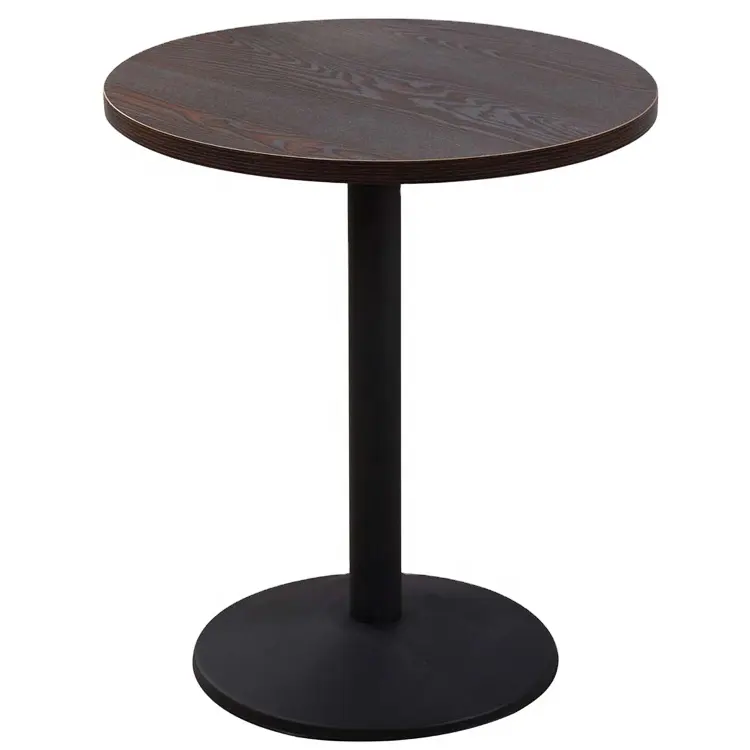 रेस्तरां राउंड टेबल शीर्ष धातु लौह आधार औद्योगिक रेस्तरां फर्नीचर लकड़ी के भोजन टेबल और कुर्सी सेट कैफे सेट टेबल