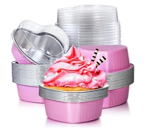 デザートアルミホイル容器プラスチック蓋1000パックアルミホイルトレイカップケーキベーキングブリキ鍋