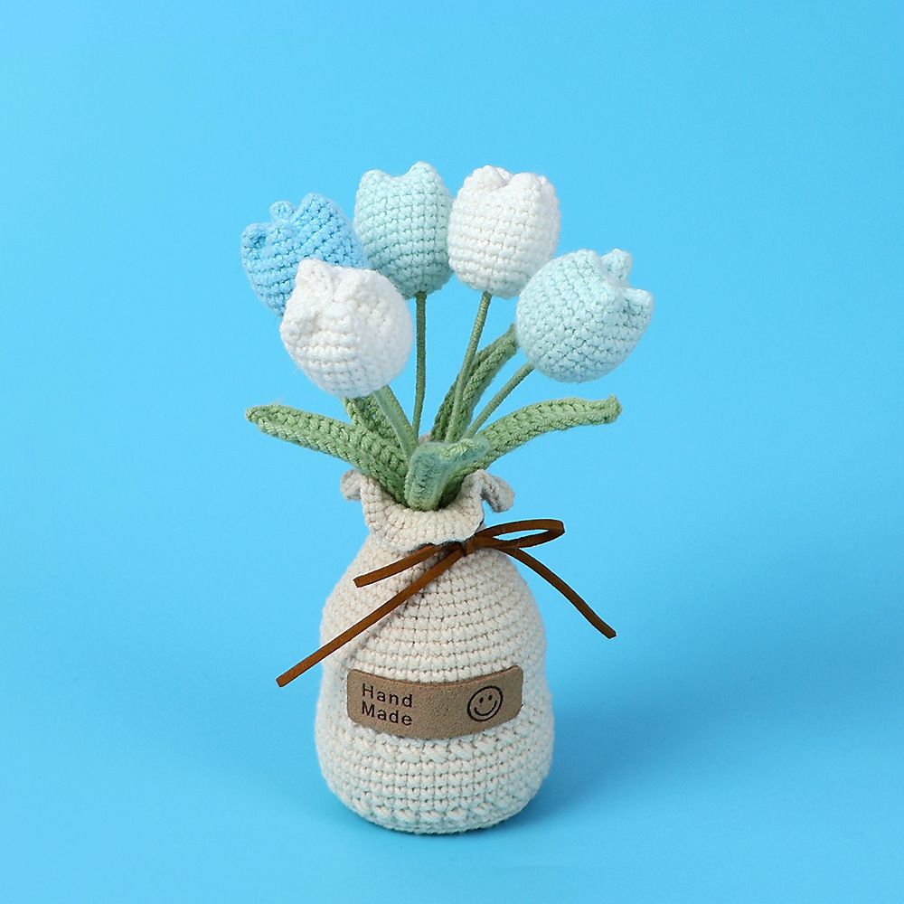 5 head gradient blue tulip potted (wool vase base)