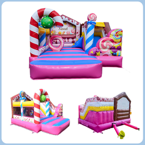 Thương mại <span class=keywords><strong>Inflatable</strong></span> Bouncer chất lượng tốt kẹo màu hồng <span class=keywords><strong>Inflatable</strong></span> lâu đài bouncy với trượt Combo ngoài trời trẻ em cho bên cho thuê - Product Image 4