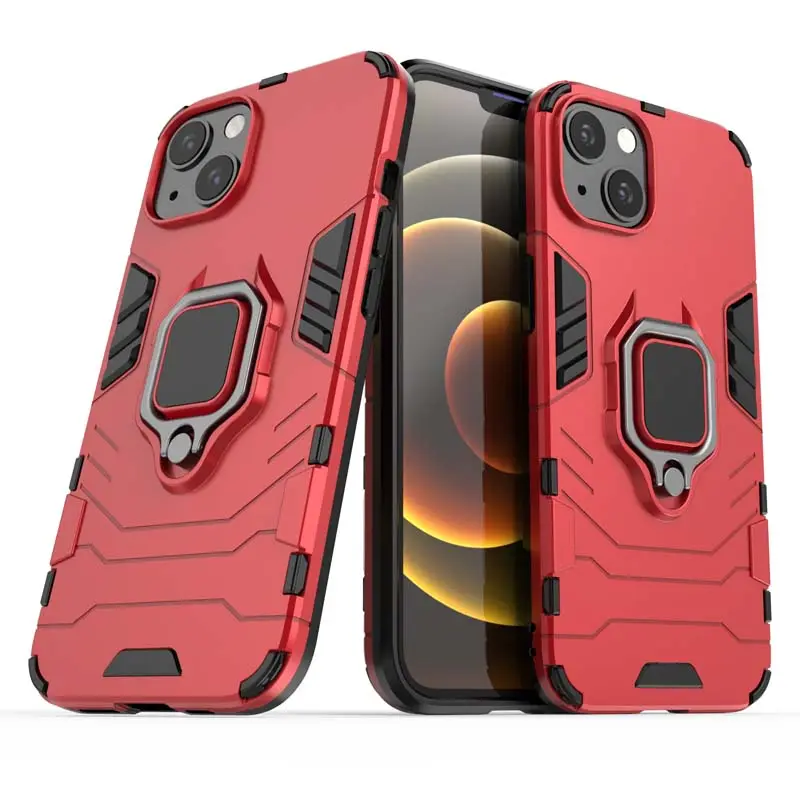 Casing Armor hibrid kasar, casing Armor hibrid dengan cincin jari logam, pelindung tahan guncangan dengan dudukan jari ponsel mobil untuk iPhone 13