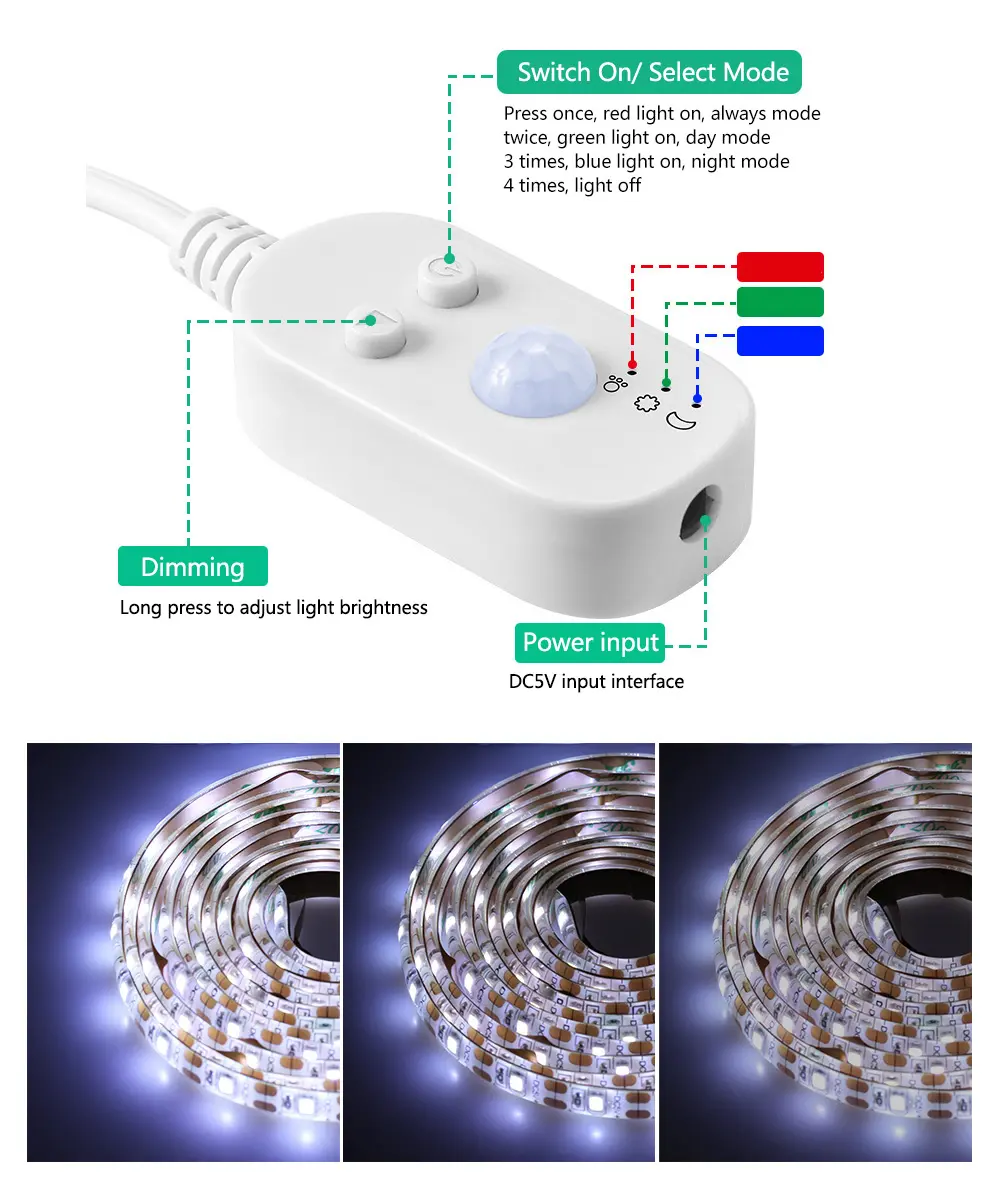 6.6ft/2M USB Powered 5V Bianco Caldo 3000K 6000k luces led Pir Sensore di movimento LED Night luce del Sensore di Movimento Attivato HA CONDOTTO LA Luce di Striscia