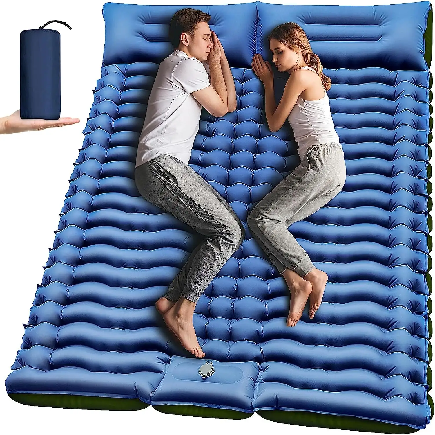Кемпинг KingGear самонадувающаяся 4-дюймовая очень толстая Подушка для кемпинга 2 человека с подушкой встроенный насос для ног надувная двойная спальная подушка