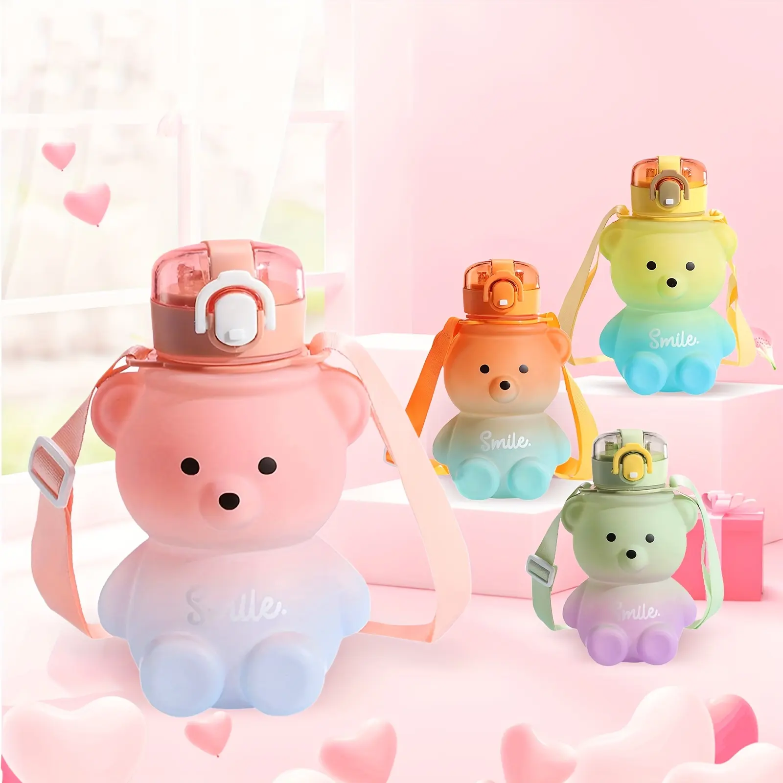 YIZHI Portable 800ml Summer Large Capacity Bear Gradient Cute Water Bottle Girls Plastic Cup Gourds Kids Plastic Water Bottle