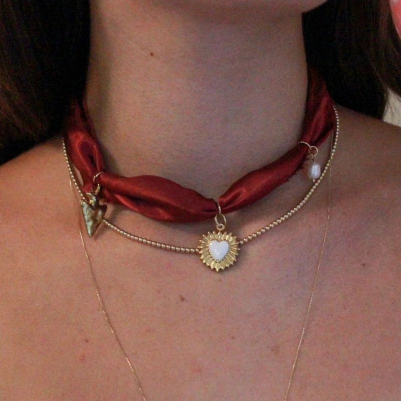 Red silk scarf love necklace