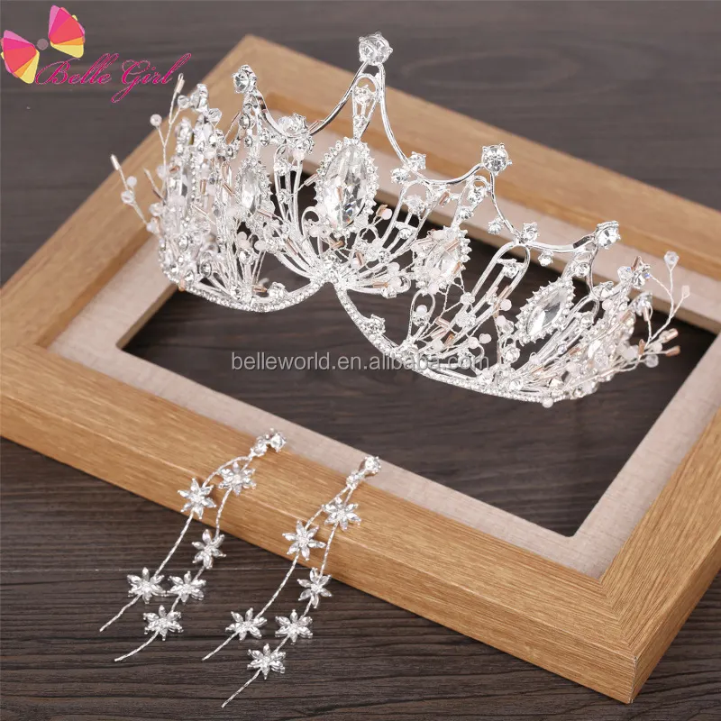 BELLEWORLD 2022 New Fashion Tiaras Earrings Sets Jewelry Crystal Crowns Luxury Wedding Bridal Hair Accessories for wedding party