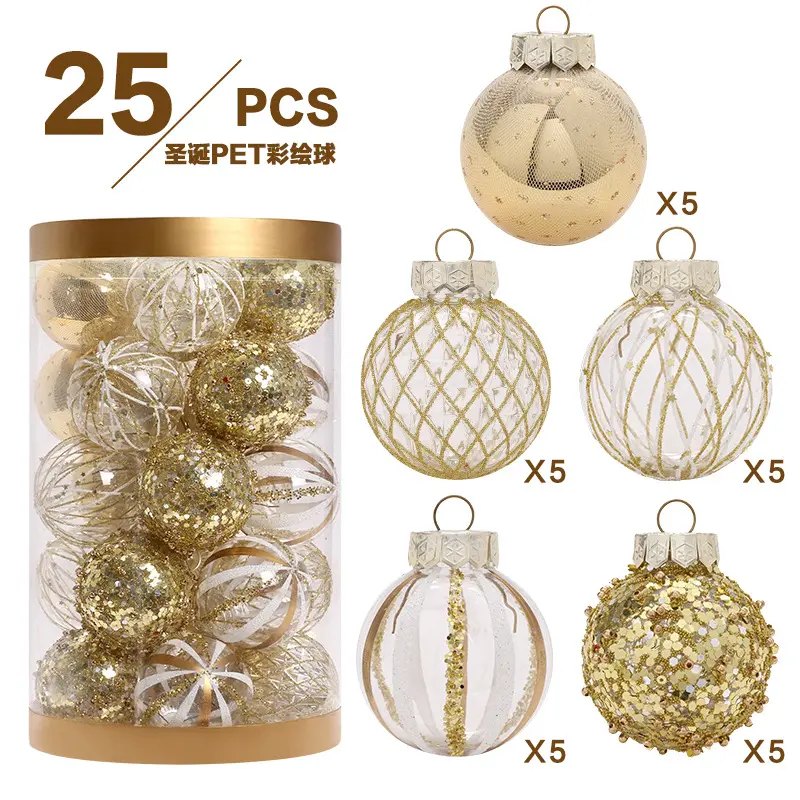 25 Stuks Set Shatterproof Doorzichtige Plastic Decoratieve Kerstballen Voor Kerstboomhut Vakantie Bruiloftsfeest Kerstversieringen Balset