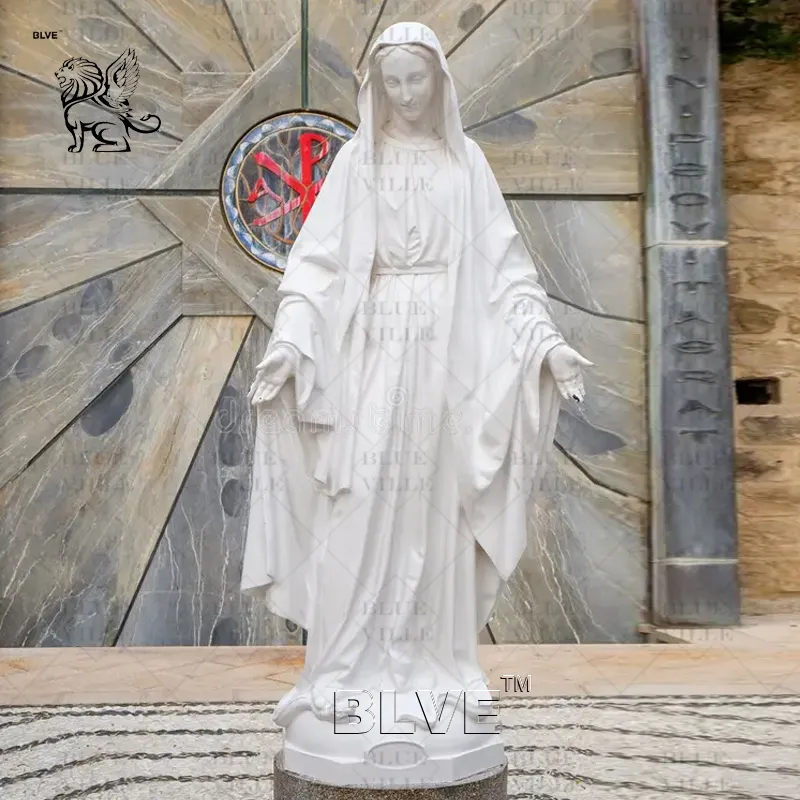 BLVE chiesa a grandezza naturale decorativa in pietra naturale santo religioso cristiano scultura in marmo bianco vergine maria statua