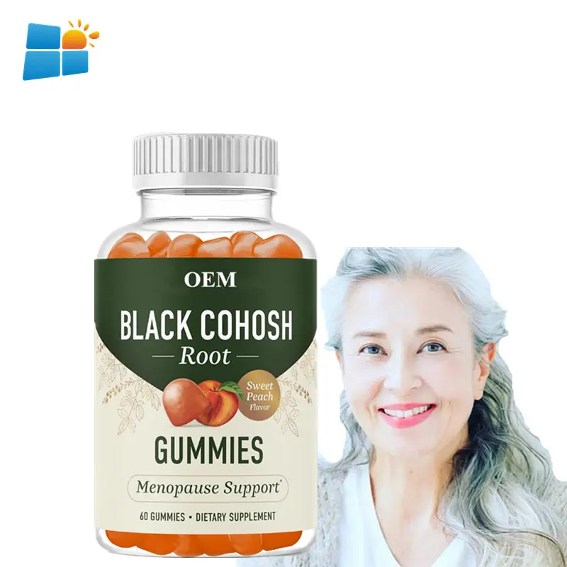 OEM/ODM/OBM Black Cohosh Root Gummies Alivia la ansiedad Estado de ánimo Mujeres Menopause Hormone Gummies para sofocos y sudores nocturnos