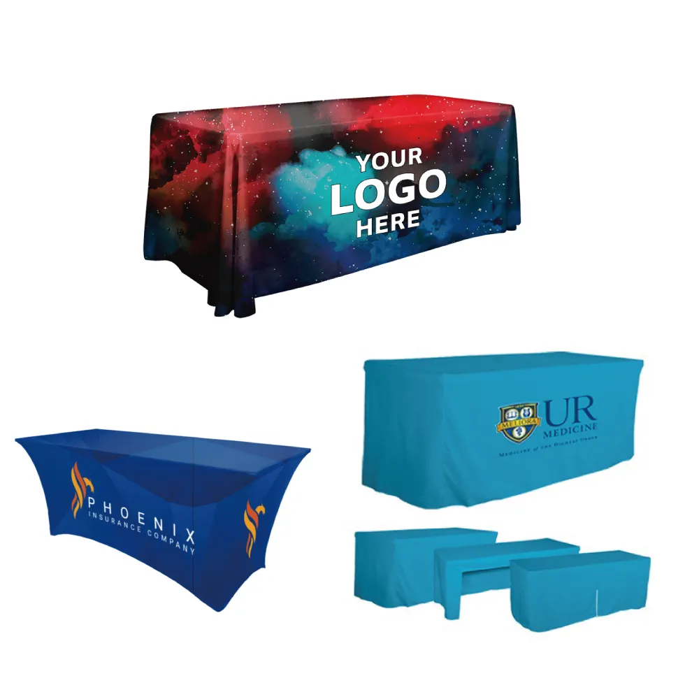 Tampa de mesa para mostrador de comércio, 4ft/6ft/8ft, tabela de drape personalizada com logotipo de cor completa, impresso, bandeira de propaganda