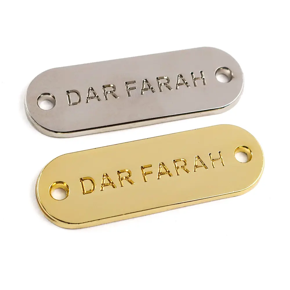 Wholesale Custom Garment Bag Accessories plate OEM gold Metal Brand Logo Clothing Label Name tag