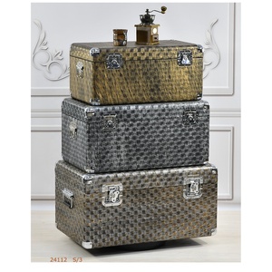 Rectangular Wood <strong>Trunk</strong> Storage Boxes Set Large Lock for Home Decorative Sundries Storage Chest - Product Image 1