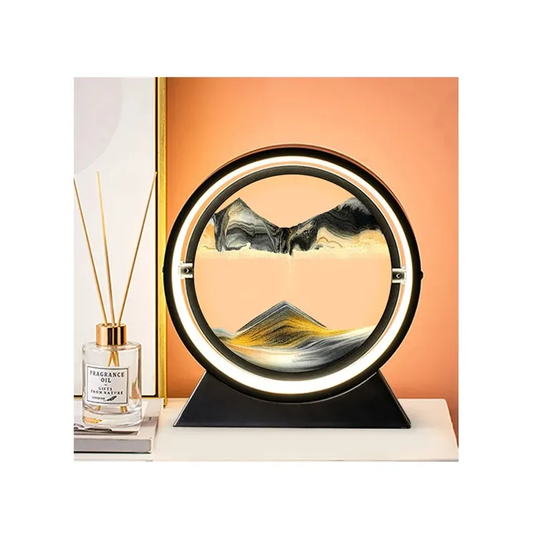 Nueva Luz de lujo personalidad decoración 3D flujo arena pintura adornos lámpara de mesa arena movediza lámpara para dormitorio 2024