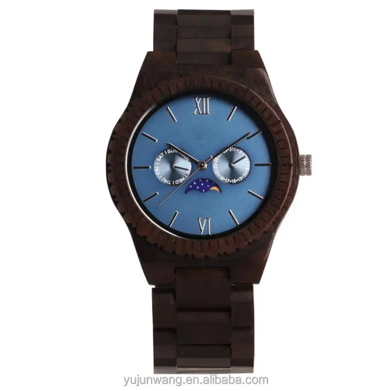 Unisex Faccia Blu Cronografo Freddo Orologi Orologio 2021 Commercio All'ingrosso Lui E Per Lei di Legno Moon Phase Orologio