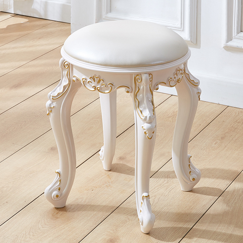 Gold-plated pearl white leather round stool, 43 cm high